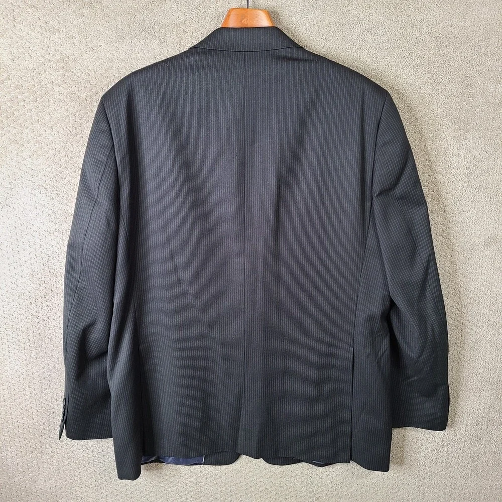 Andrew Fezza Jacket Mens 48L Black Striped Blazer Poly Wool Blend 2 Button Peaks